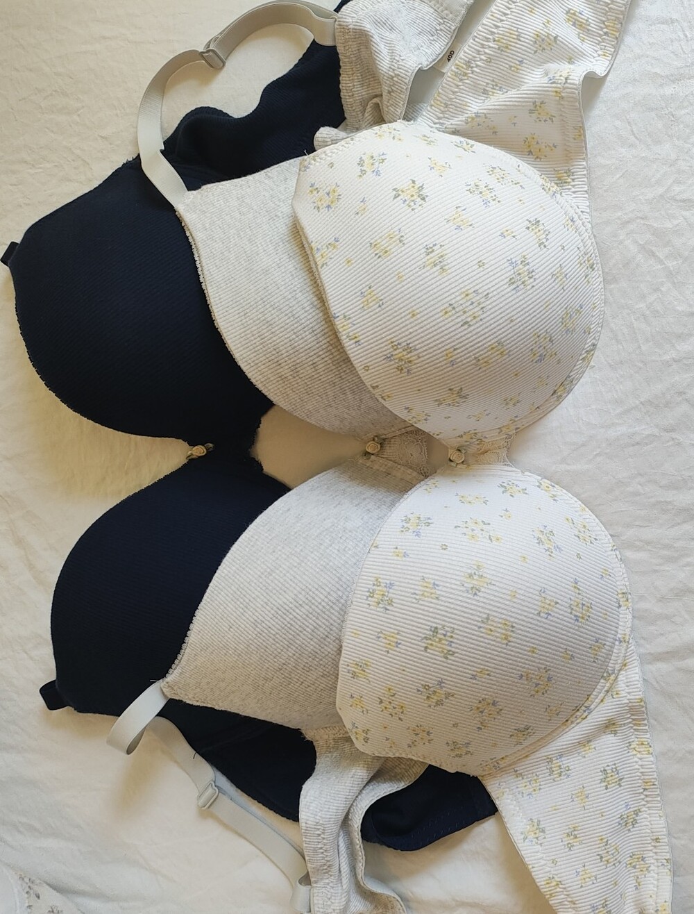 Laura Ashley Navy, Light Gray & Floral Cream  Bra Set